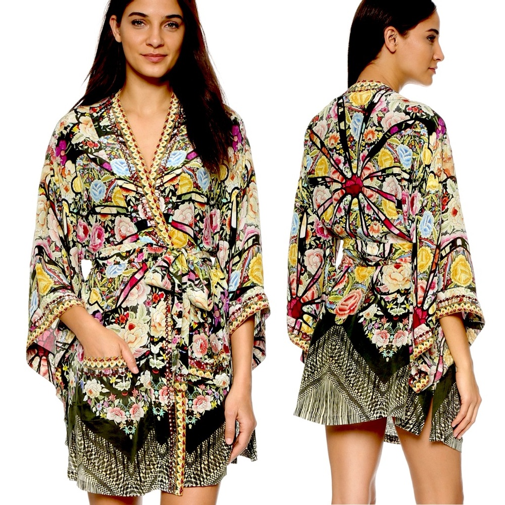Camilla Crystal Embellished Silk Flamenco Sweep Short Kimono